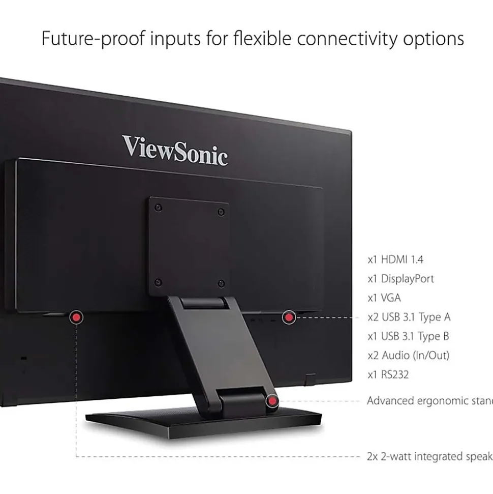 ViewSonic TD2760 27" 1080p Ergonomic 10-Point Multi Touch Monitor with RS232, HDMI, and DP, TD2760