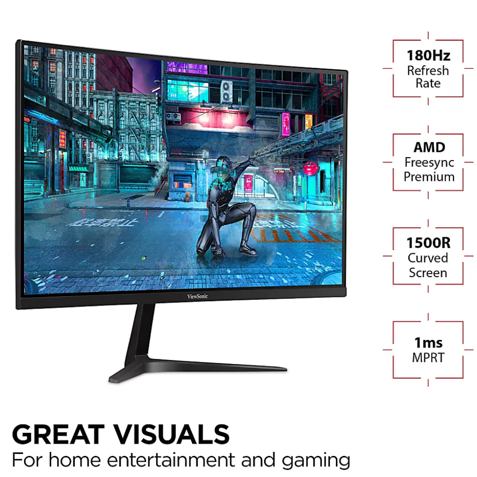 ViewSonic® VX2718-2KPC-MHD 27” QHD LCD 1ms 180Hz Curved Gaming Monitor, FreeSync Premium