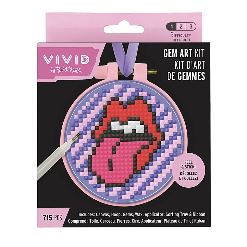 Vivid by Brea Reese® Mini Hoop Gem Art Kit, Rock ‘n’ Roll Lips, 3-1/2"