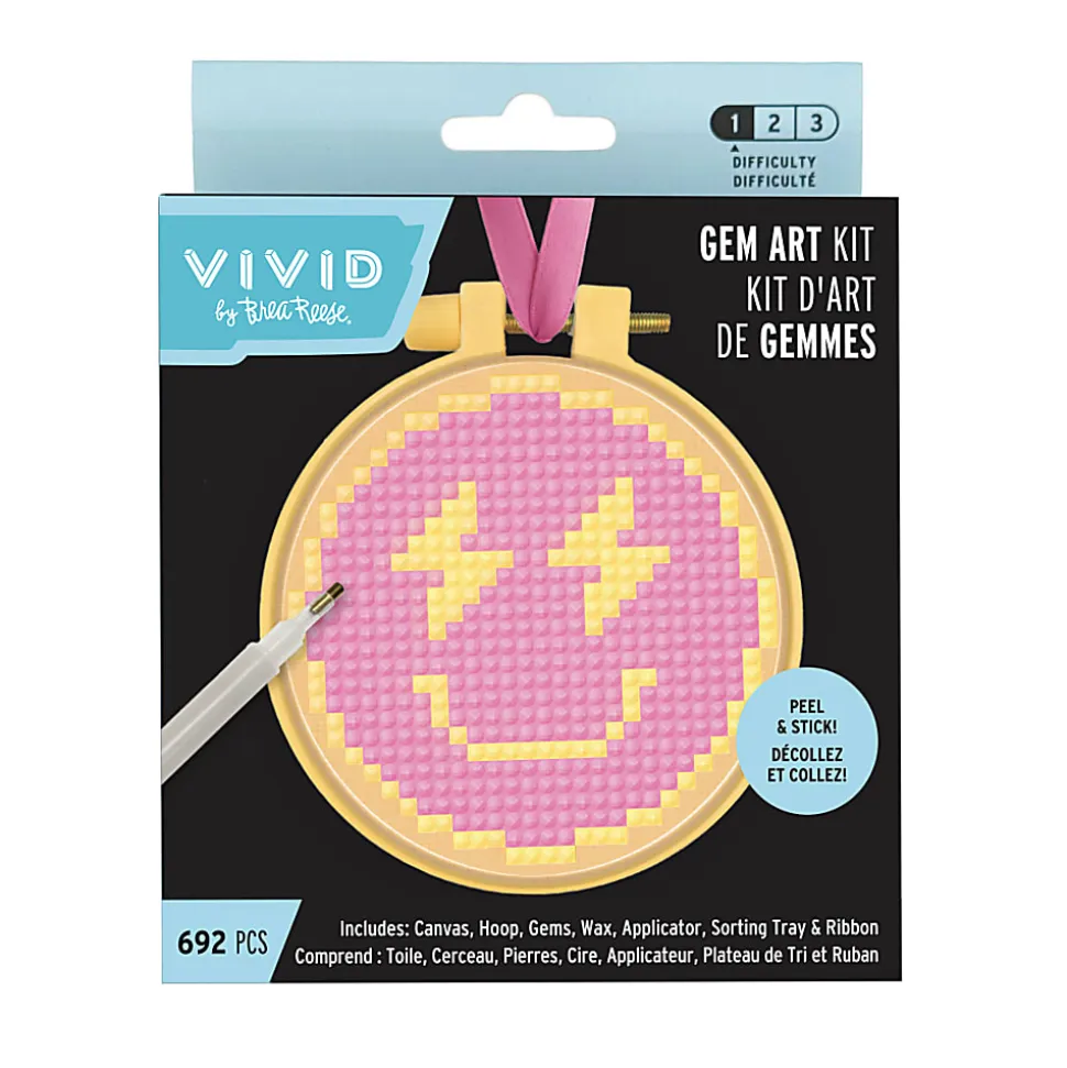 Vivid by Brea Reese® Mini Hoop Gem Art Kit, Smiley Face, 3-1/2"