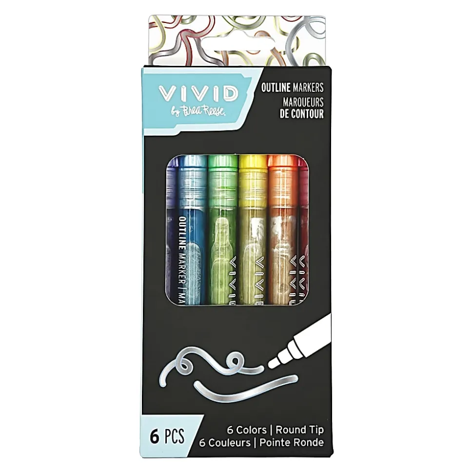 Vivid by Brea Reese® Outline Markers, Bullet Point, Assorted Colors, Pack Of 6 Markers