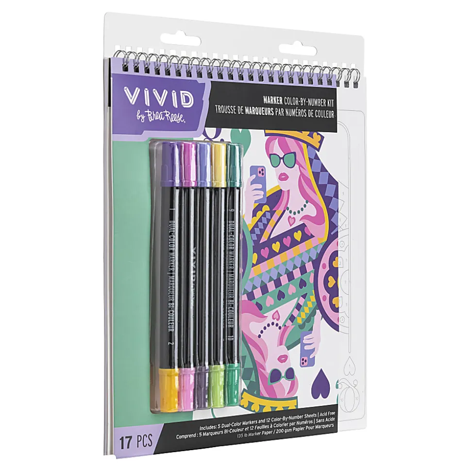 Vivid by Brea Reese® Queen of Hearts Color-by-Number Marker Notepad, Kit Of 17 Pieces