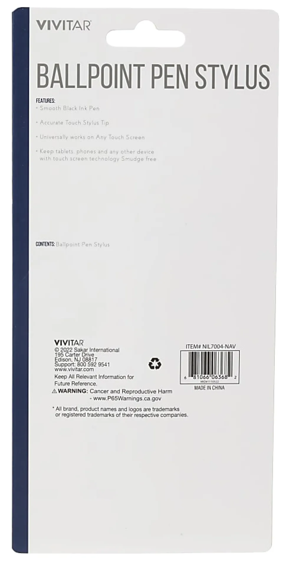 Vivitar Ballpoint Pen Stylus, Navy, NIL7004-NAV-STK-24