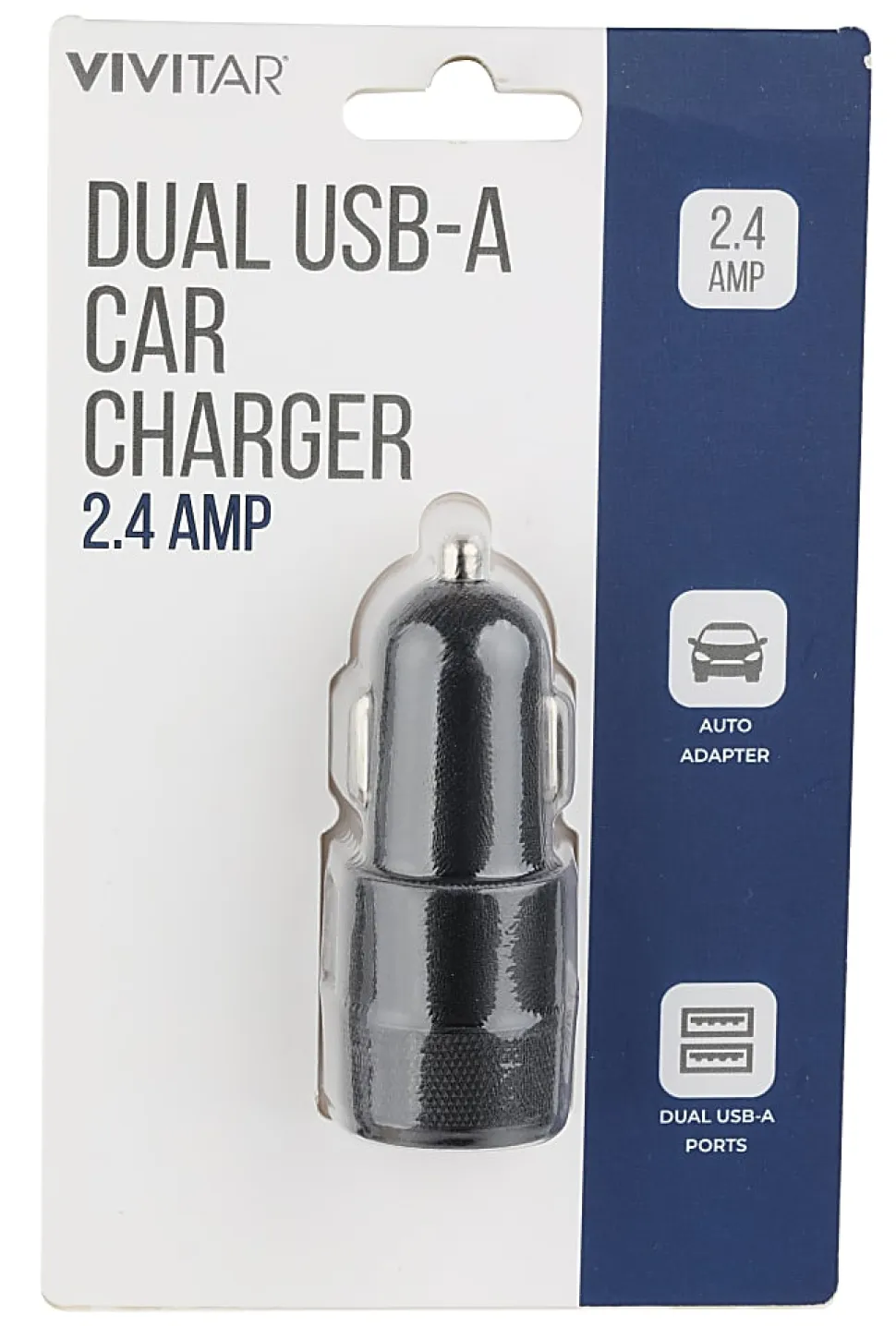 Vivitar Dual USB-A Car Charger, Black, NIL6001-BLK-STK-24