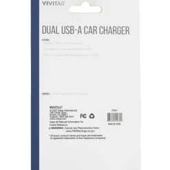 Vivitar Dual USB-A Car Charger, White, NIL6001-WHT-STK-24