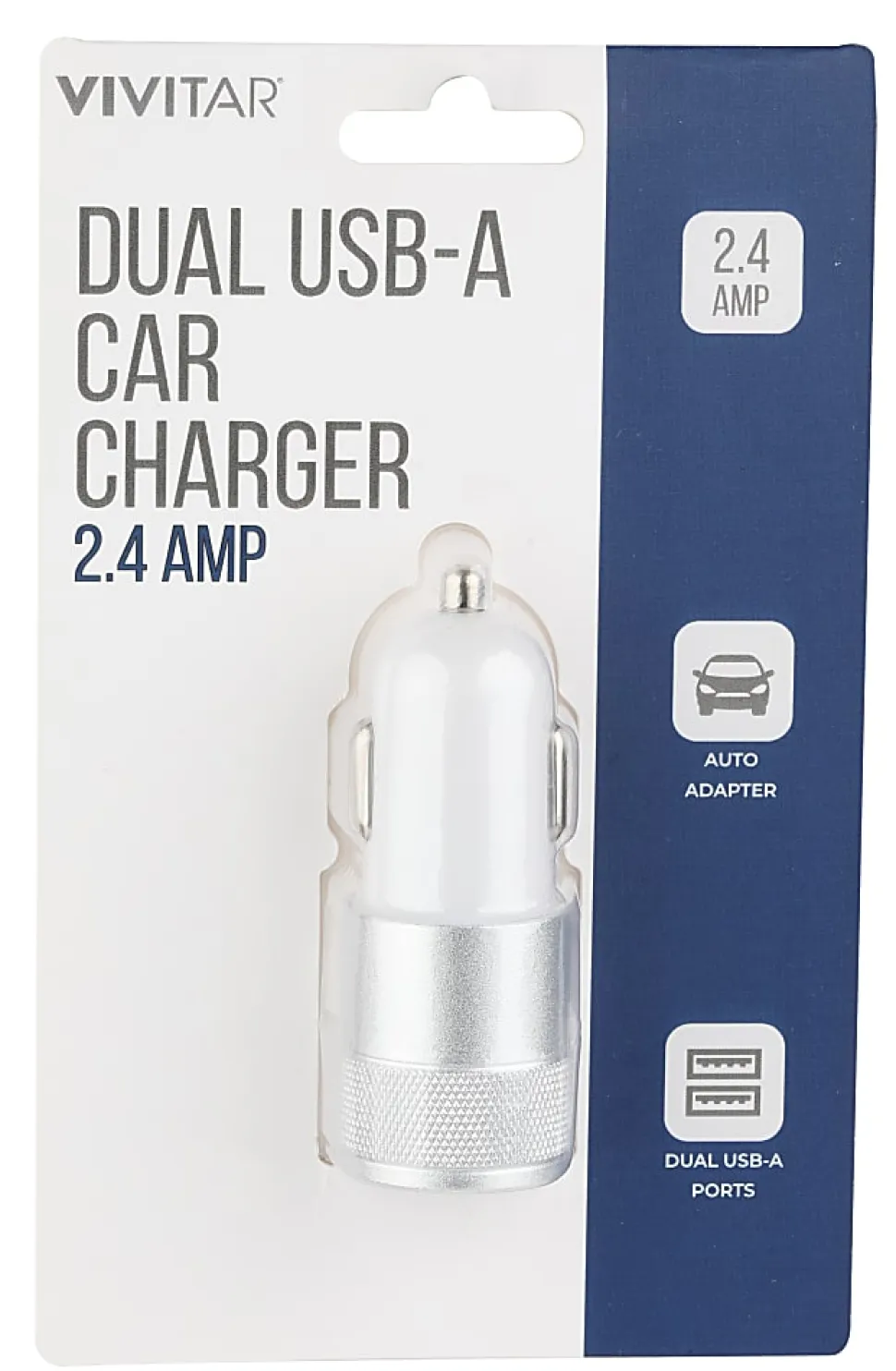 Vivitar Dual USB-A Car Charger, White, NIL6001-WHT-STK-24