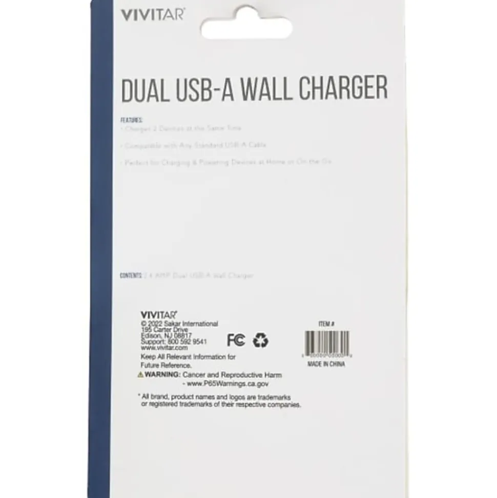 Vivitar Dual USB-A Wall Charger, White, NIL6002-WHT-STK-24