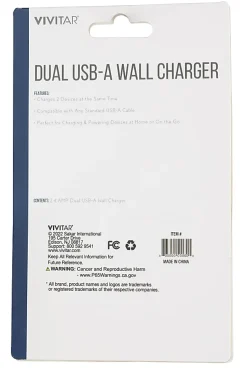 Vivitar Dual USB-A Wall Charger, White, NIL6002-WHT-STK-24