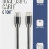 Vivitar Dual USB-C Charging Cable, 6', Black, NIL3006-BLK-STK-24