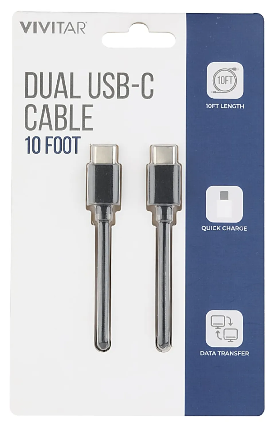 Vivitar Dual USB-C Charging Cable, 10', Black, NIL3010-BLK-STK-24