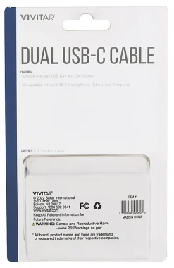 Vivitar Dual USB-C Charging Cable, 10', Black, NIL3010-BLK-STK-24
