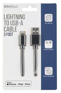 Vivitar Lightning To USB-A Cable, 3', Black, NIL1003