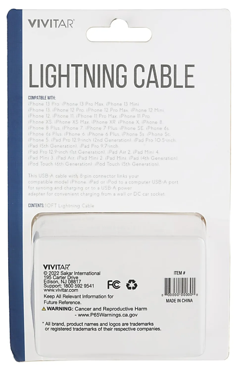 Vivitar Lightning To USB-A Cable, 10', Gray, NIL1010-GRY-STK-24