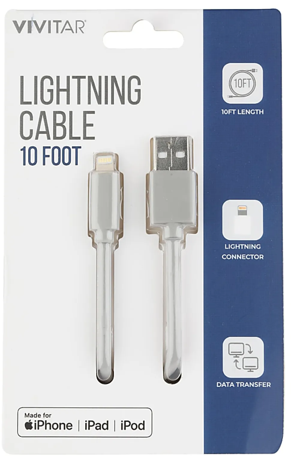 Vivitar Lightning To USB-A Cable, 10', Gray, NIL1010-GRY-STK-24
