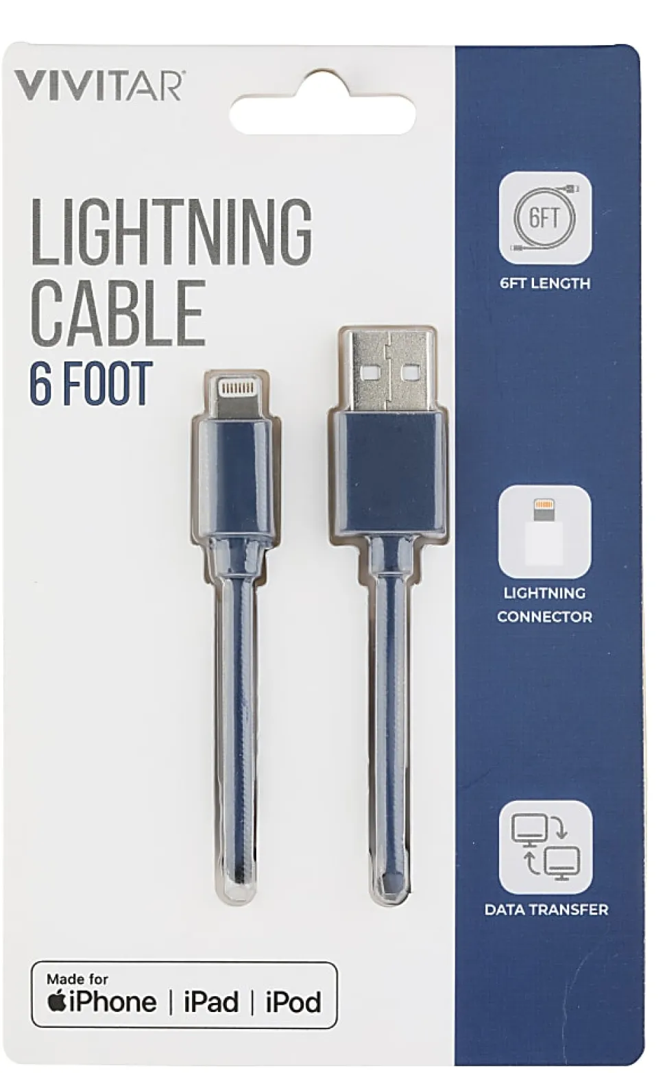 Vivitar Lightning To USB-A Cable, 6', Navy, NIL1006-NAV-STK-24