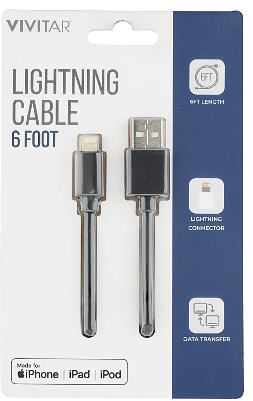 Vivitar Lightning To USB-A Cable, 6', Black, NIL1006-BLK-STK-24