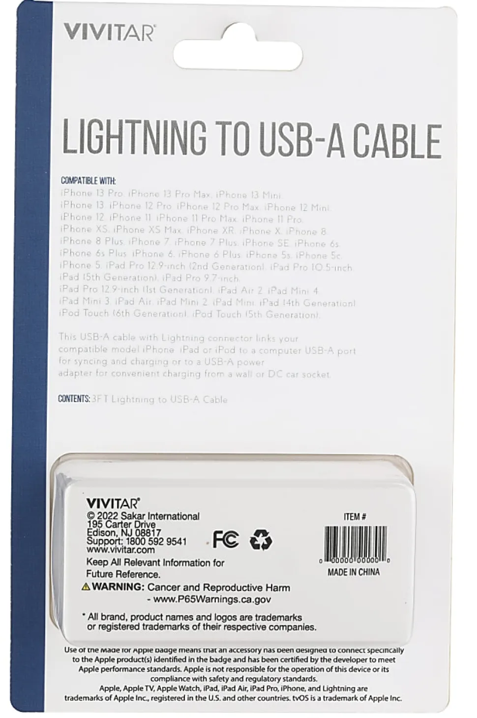 Vivitar Lightning To USB-A Cable, 3', Gray, NIL1003