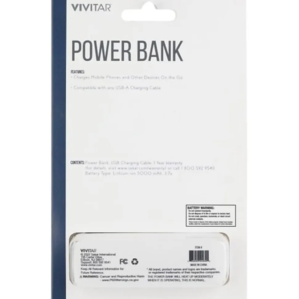 Vivitar 5000mah Power Bank, Black, NIL7002-BLK-STK-24