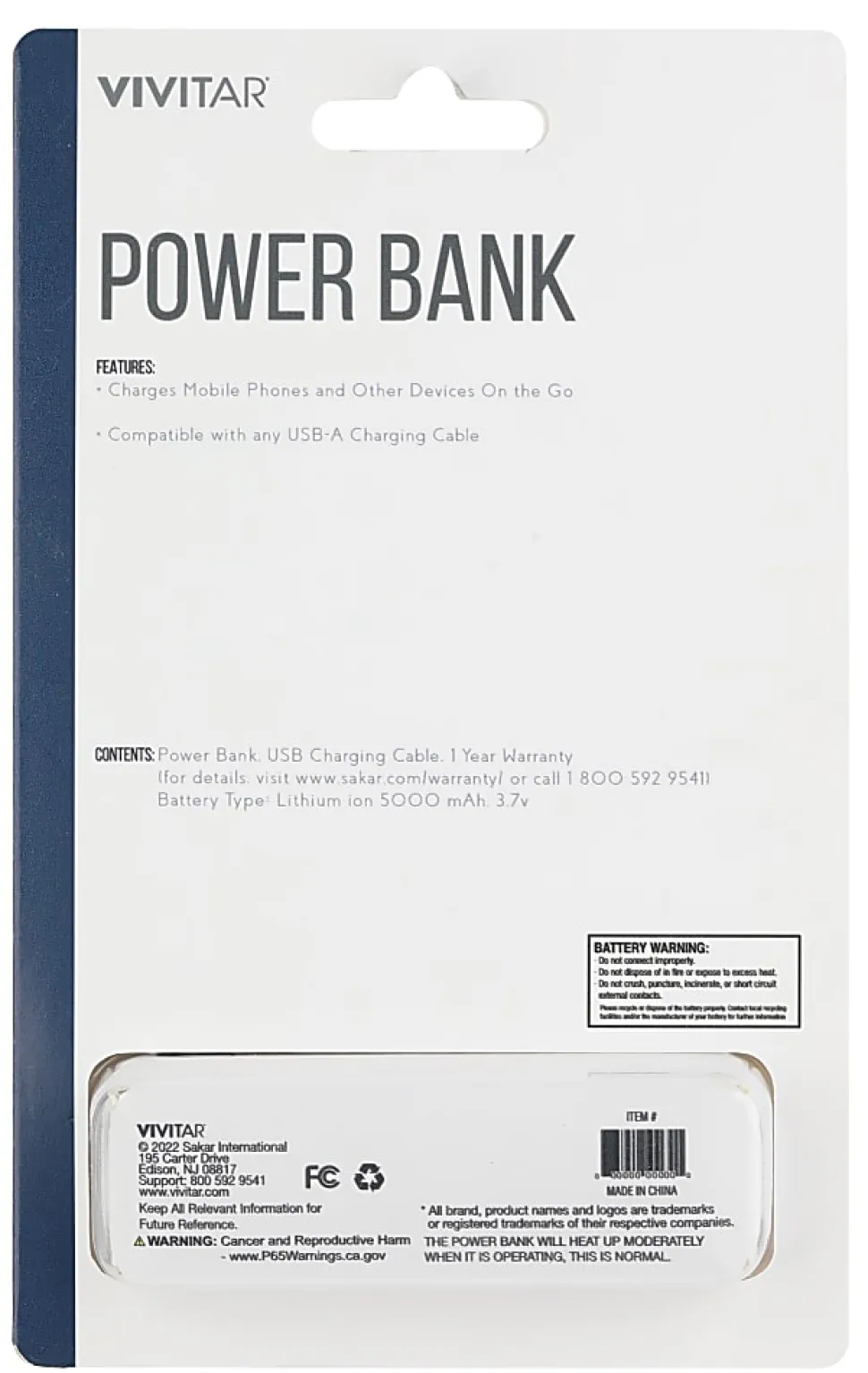 Vivitar 5000mah Power Bank, Black, NIL7002-BLK-STK-24