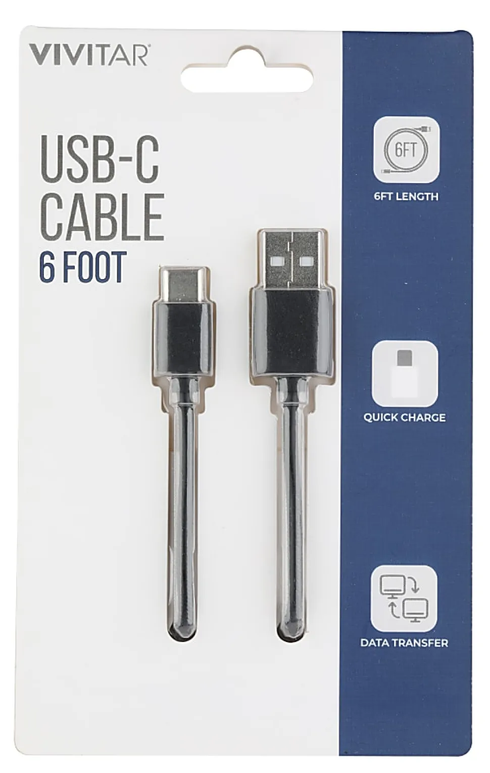 Vivitar USB-A To USB-C Cable, 6', Black, NIL4006-BLK-STK-24