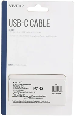 Vivitar USB-A To USB-C Cable, 6', Black, NIL4006-BLK-STK-24