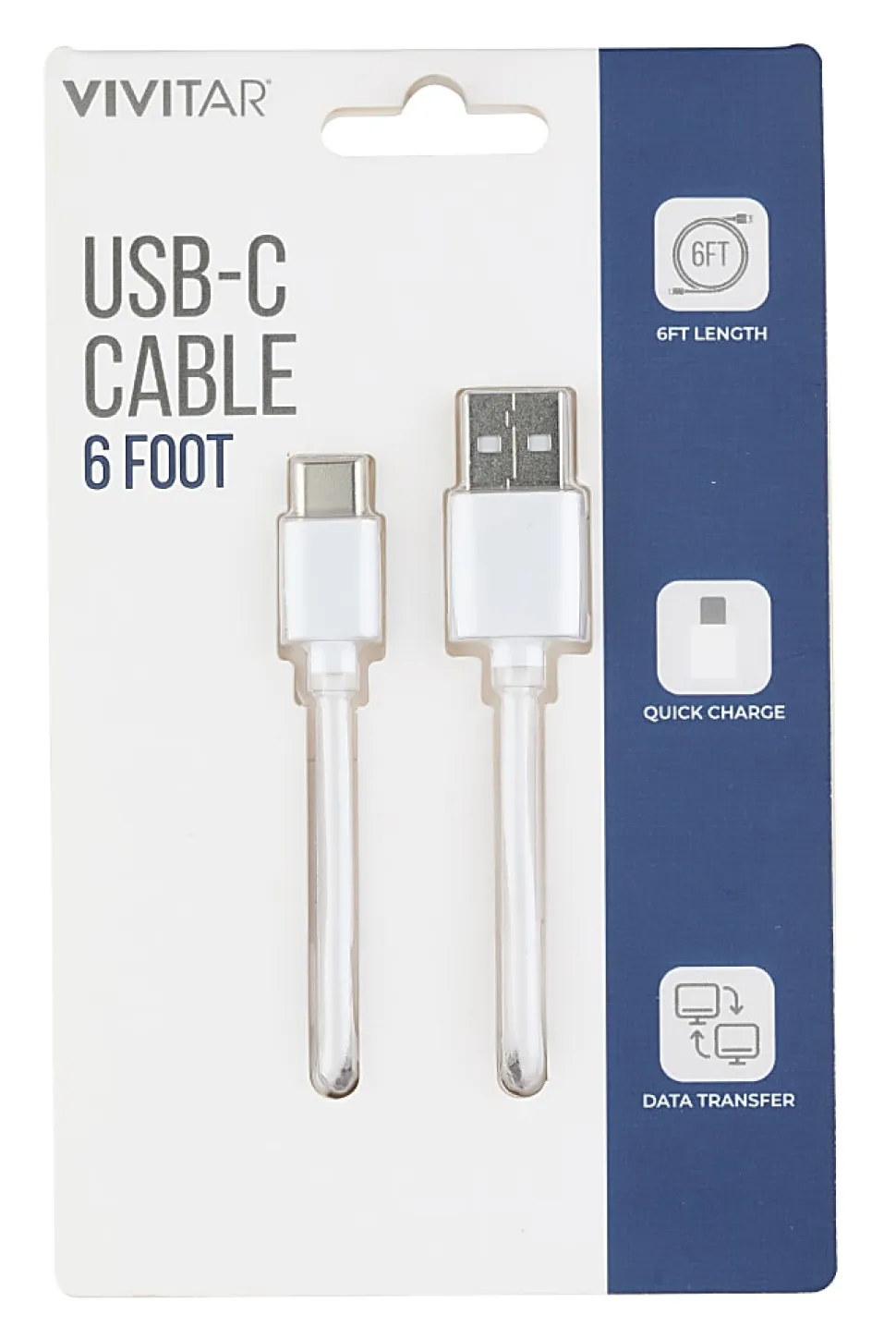 Vivitar USB-A To USB-C Cable, 6', White, NIL4006-WHT-STK-24