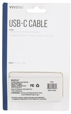 Vivitar USB-A To USB-C Cable, 6', White, NIL4006-WHT-STK-24