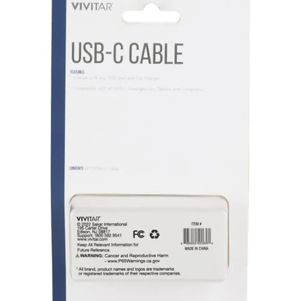 Vivitar USB-A To USB-C Cable, 6', White, NIL4006-WHT-STK-24