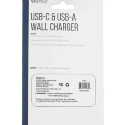 Vivitar USB-C And USB-A Wall Charger, White, NIL6004-WHT-STK-24