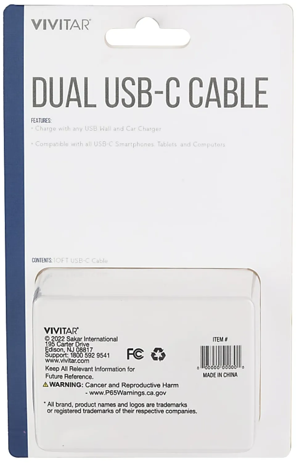 Vivitar USB-C Charging Cable, 10', White, NIL3010