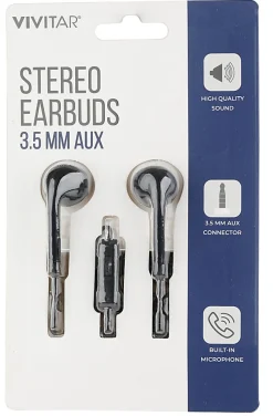 Vivitar Wired Stereo Earbuds, Black, NIL8001