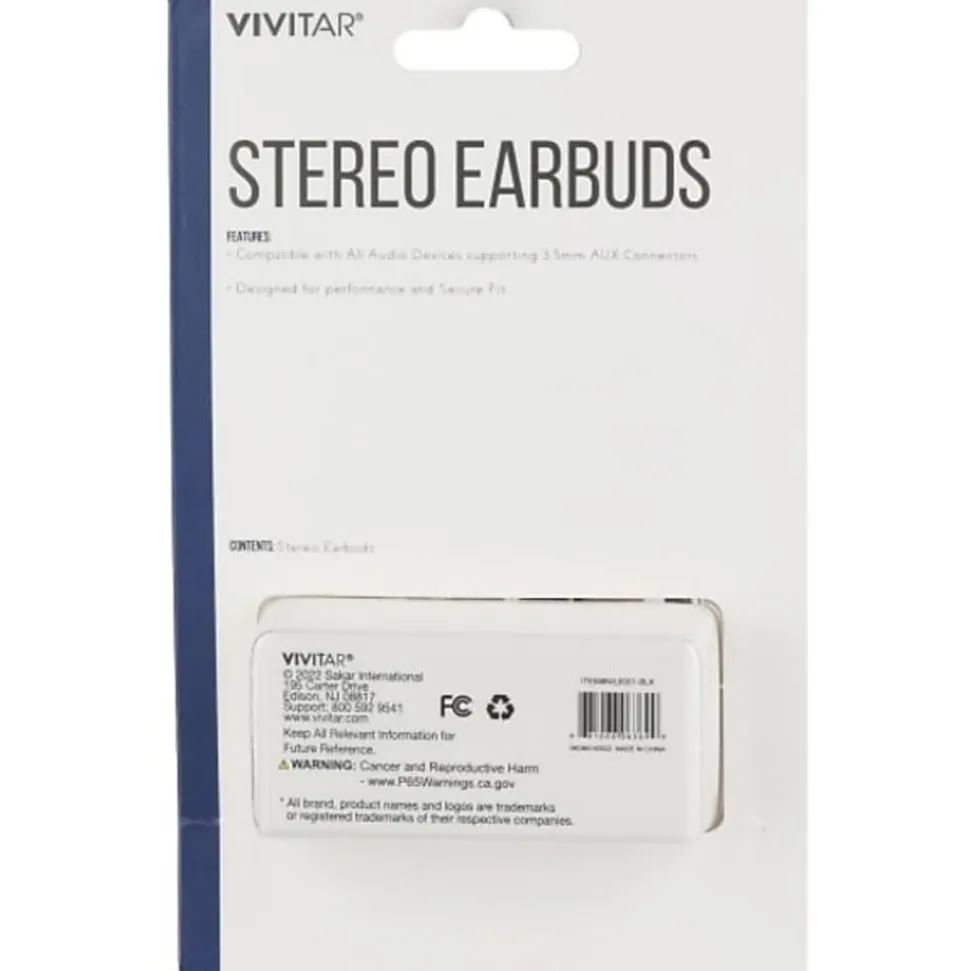 Vivitar Wired Stereo Earbuds, Black, NIL8001