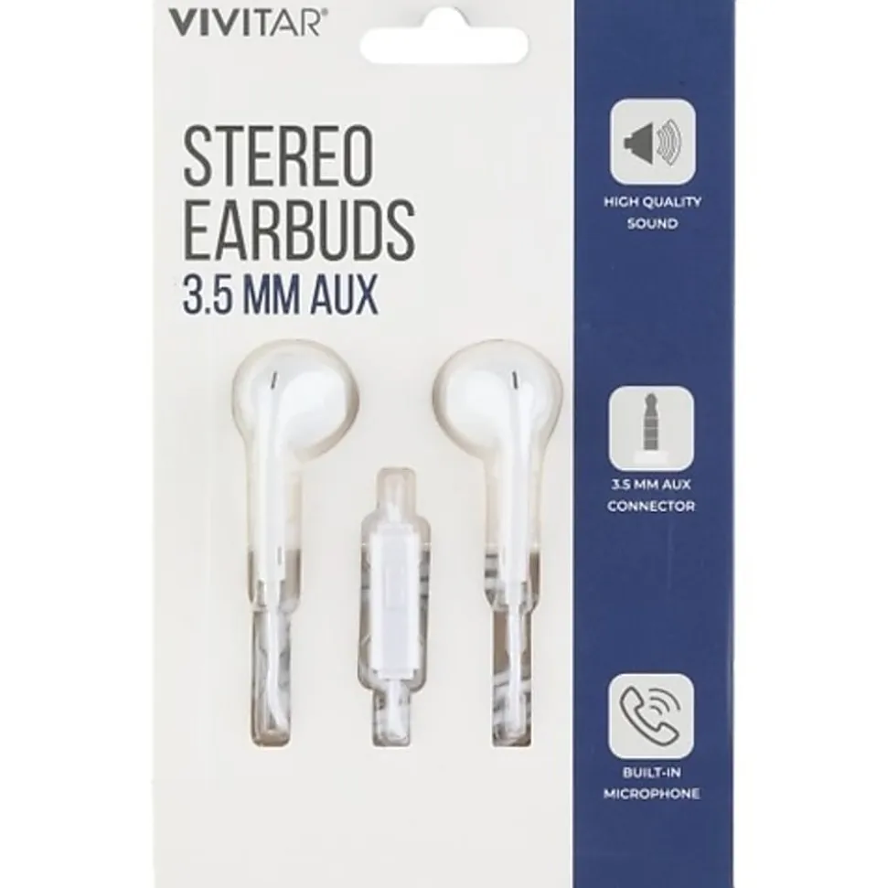 Vivitar Wired Stereo Earbuds, White, NIL8001