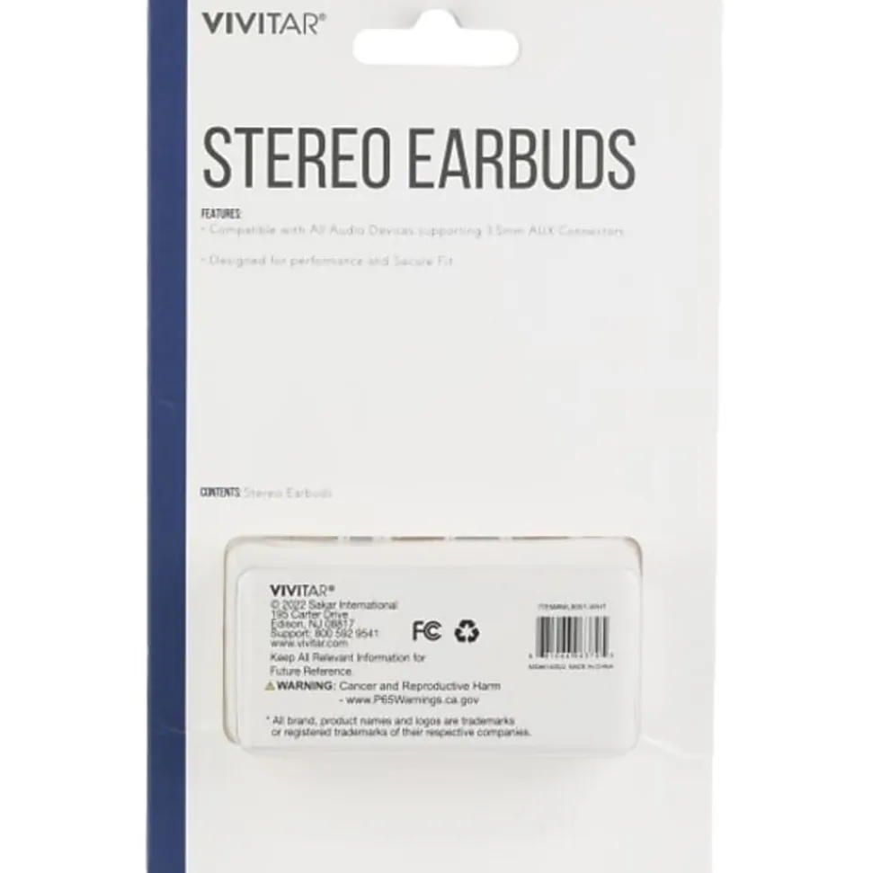 Vivitar Wired Stereo Earbuds, White, NIL8001