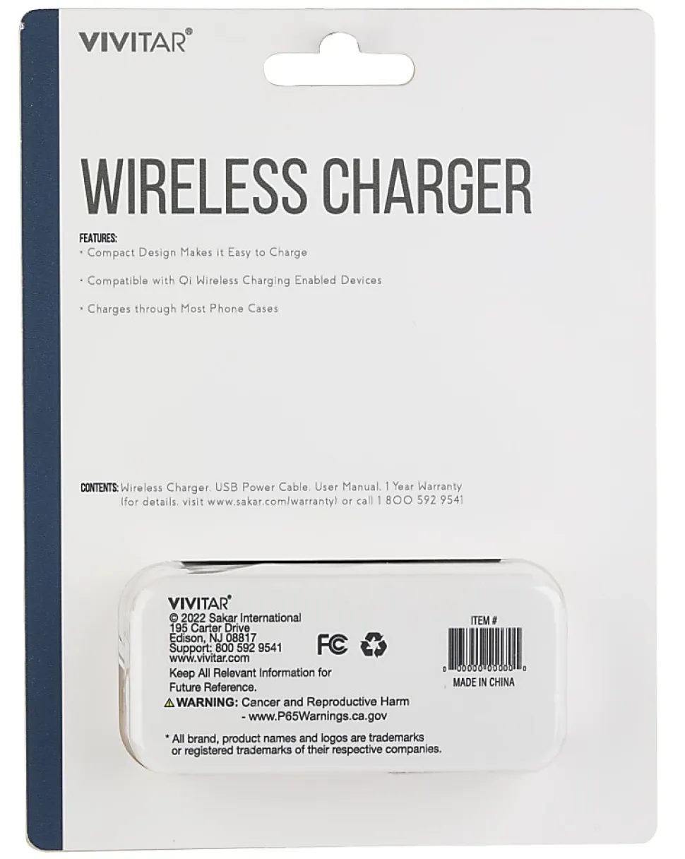 Vivitar Wireless Charger Pad, White, NIL7001-NOC-STK-24