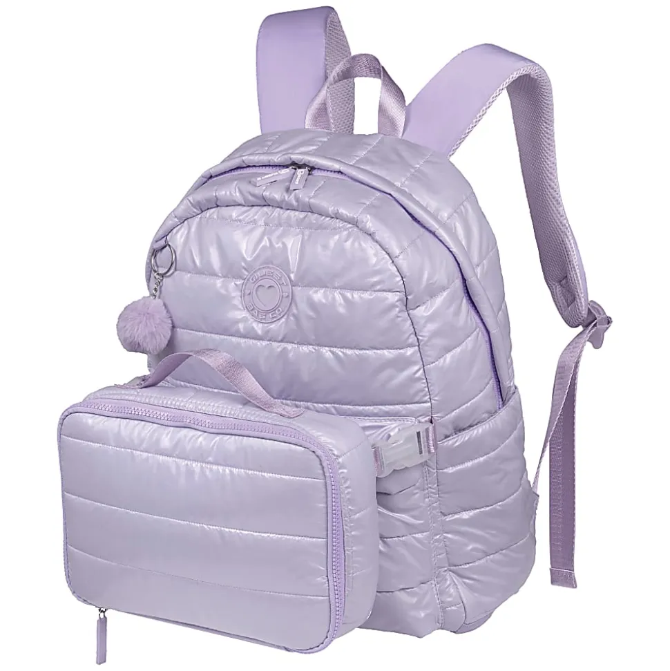 Volkano Quest Crinkle Puffer Backpack And Lunch Kit, Lilac/Glitter