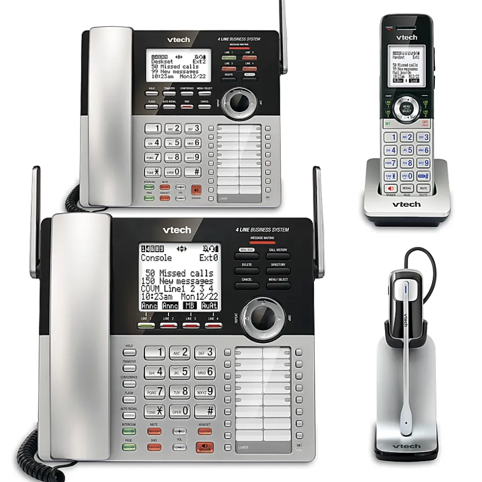 VTech® CM18445 4-Line Small Business Office Phone System Bundle with 2 Desksets, 1 Handset and 1 Headset