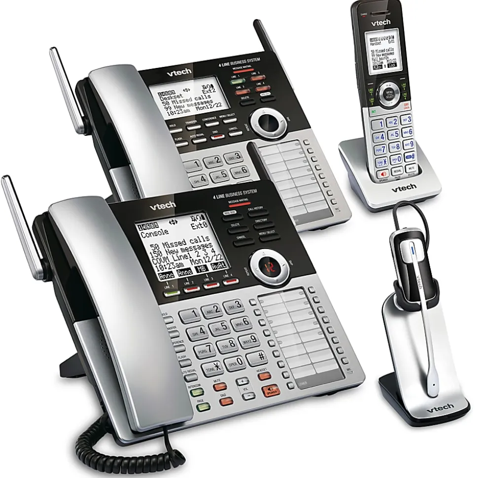 VTech® CM18445 4-Line Small Business Office Phone System Bundle with 2 Desksets, 1 Handset and 1 Headset
