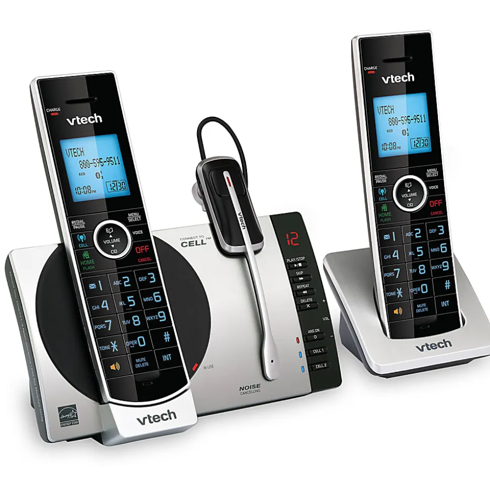 VTech® DECT 6.0 2 Handset Connect To Cell™ Cordless Phone With Digital Answering System, DS6771-3, 2 Handsets, 1 Cordless Headset