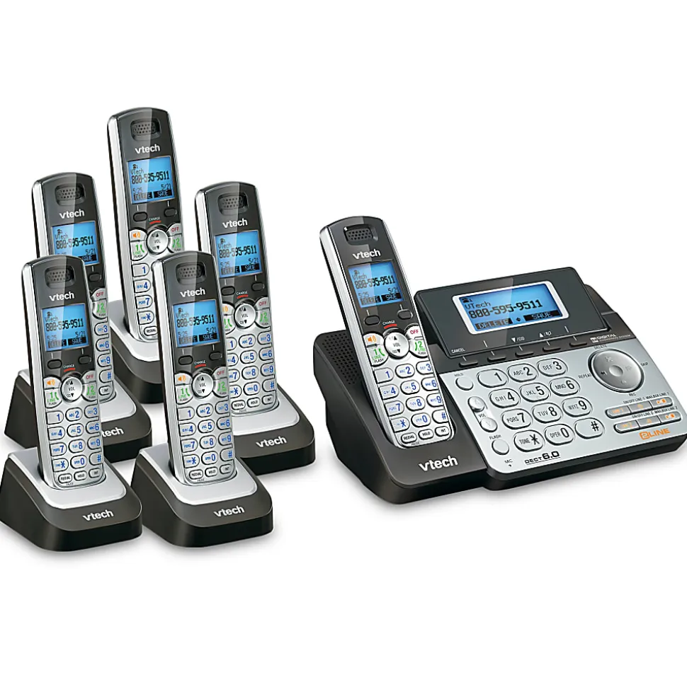 VTech® DS6151 DECT 6.0 Expandable 2-Line Phone System Plus 6 DS6101 Cordless Handsets