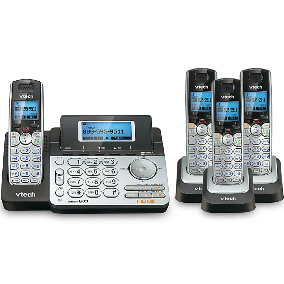 VTech® DS6151 2-Line 4 Handset DECT 6.0 Expandable Cordless Phone Bundle with Digital Answering System