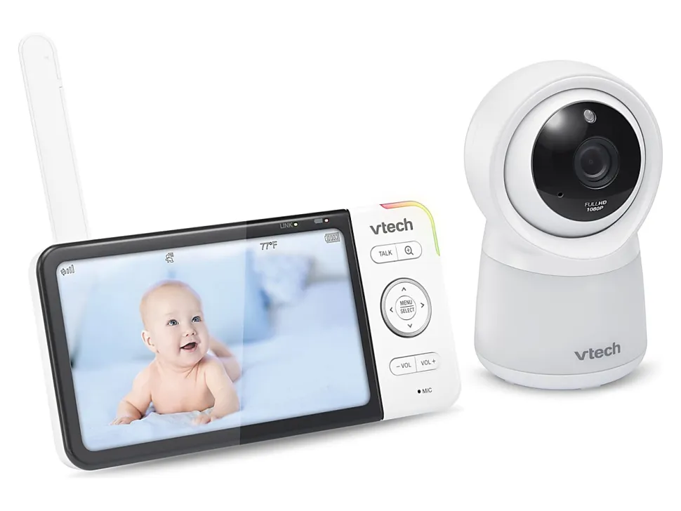 VTech RM5754HD Smart Wi-Fi 1080p Video Baby Monitor System With 5" Display, Night-Light And Remote Access, 3.63"H x 6.56"W x 1.15"D, White