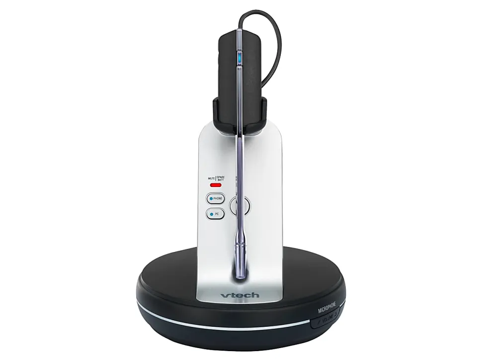 VTech® VH6210 Convertible DECT Office Wireless Headset For Business Desktop Phones, Black/Silver