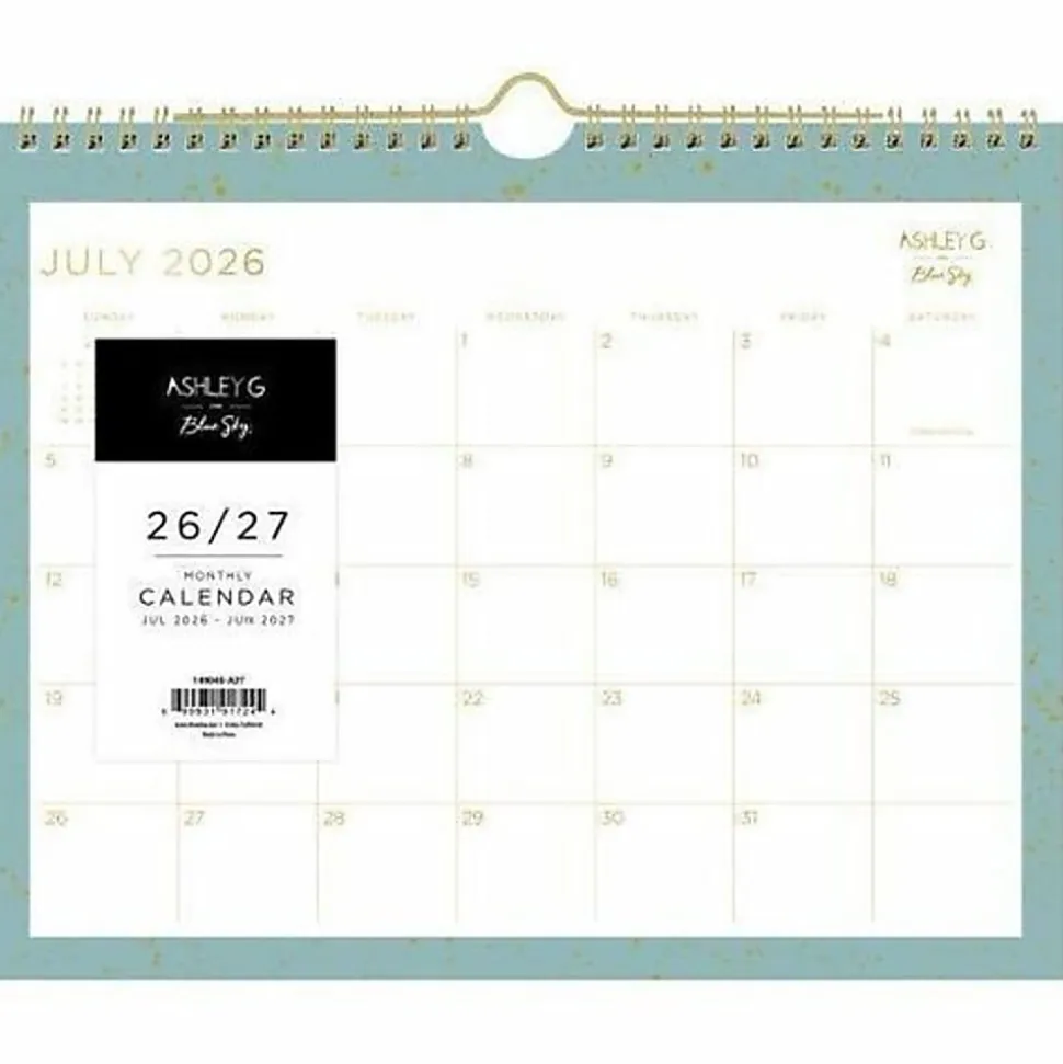 Wall Calendar AG Splatter Dot Jade - 11x8.75 AY26-27 Monthly Safety Wirebound -