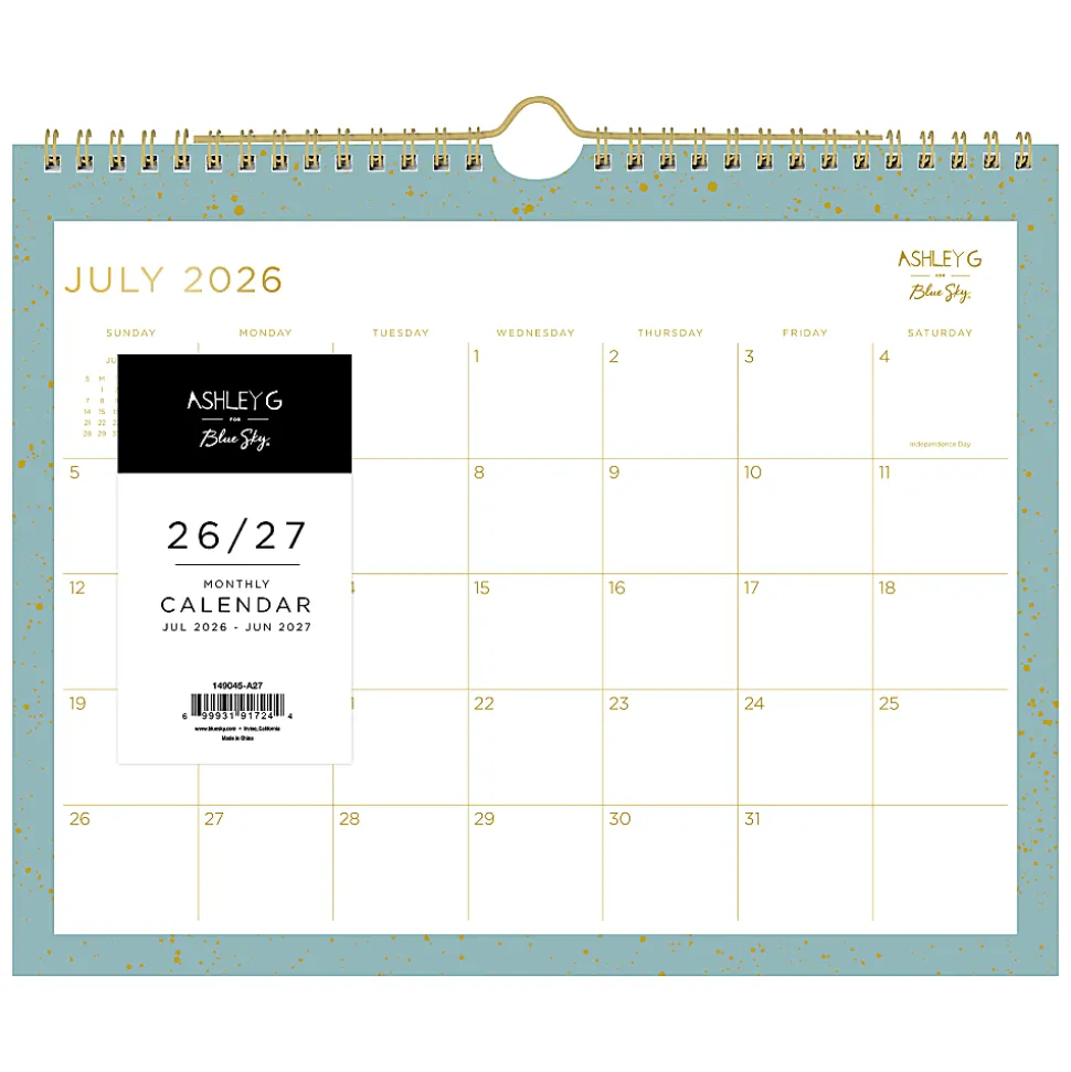 Wall Calendar AG Splatter Dot Jade - 11x8.75 AY26-27 Monthly Safety Wirebound -