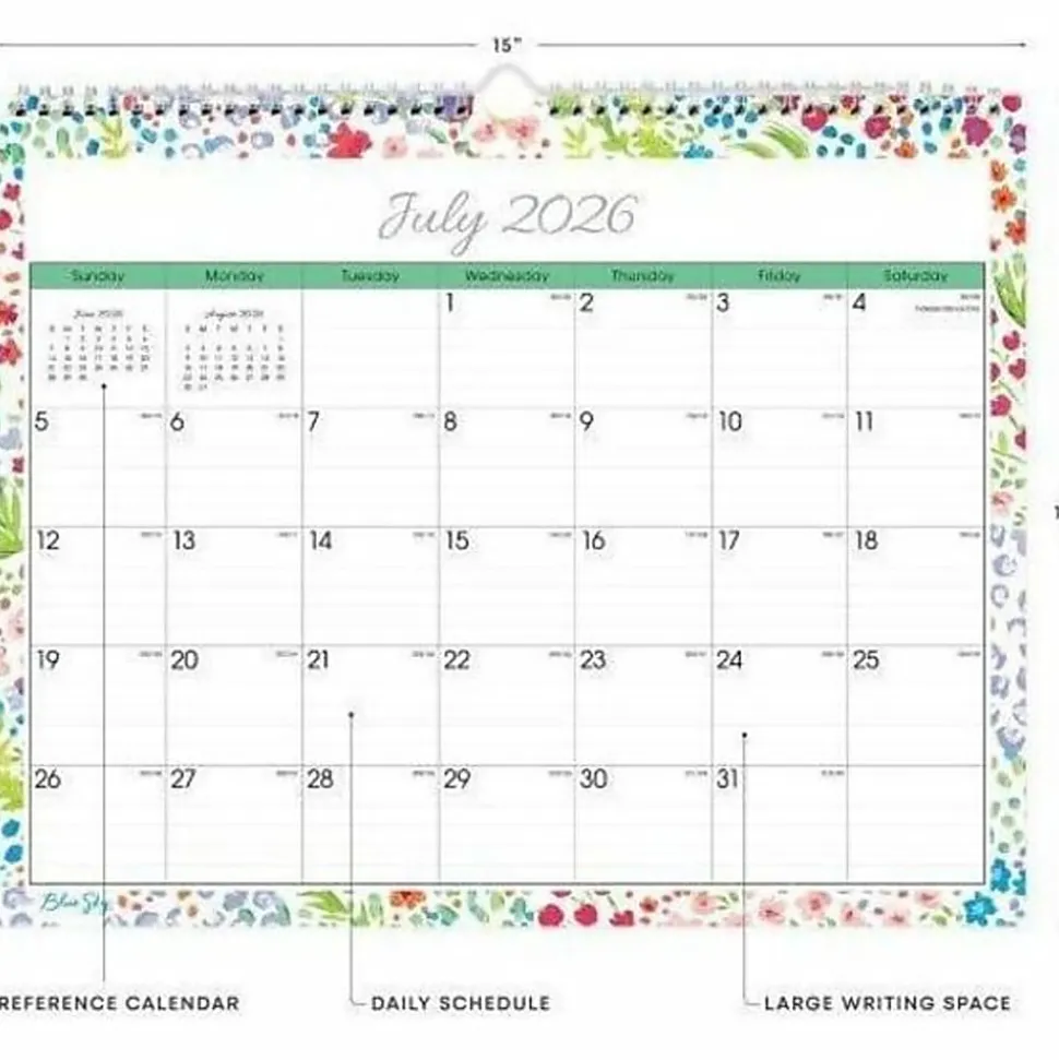 Wall Calendar BS Ditsy Dapple Light - 15x12 AY26-27 Monthly Safety Wirebound -