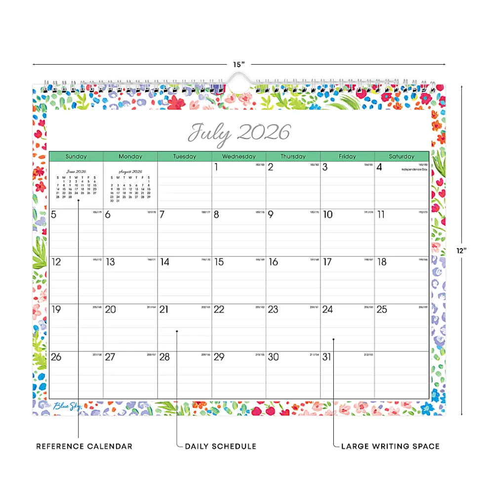Wall Calendar BS Ditsy Dapple Light - 15x12 AY26-27 Monthly Safety Wirebound -