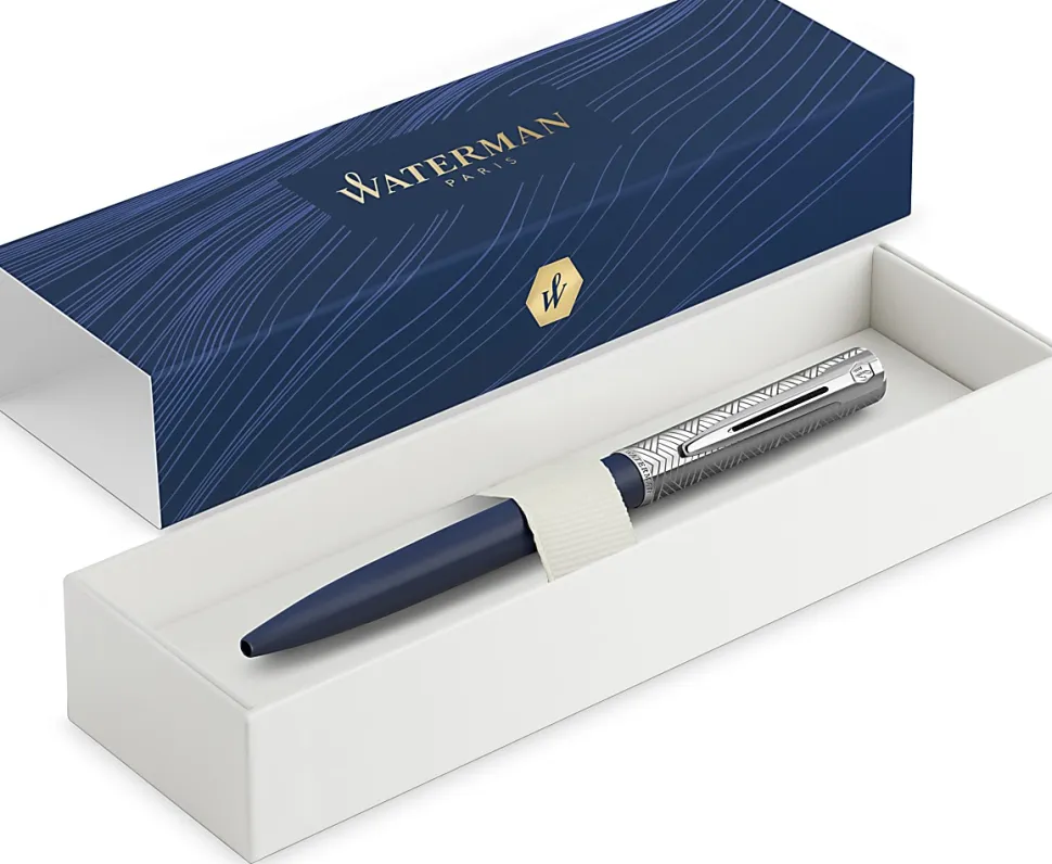 Waterman® Allure Deluxe Ballpoint Pen, Medium Point, 0.7 mm, Blue Lacquer Barrel, Blue Ink