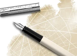 Waterman Allure Deluxe Fountain Pen, Fine Point, 0.5 mm, White Lacquer Barrel, Blue Ink