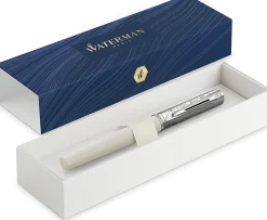 Waterman Allure Deluxe Fountain Pen, Fine Point, 0.5 mm, White Lacquer Barrel, Blue Ink